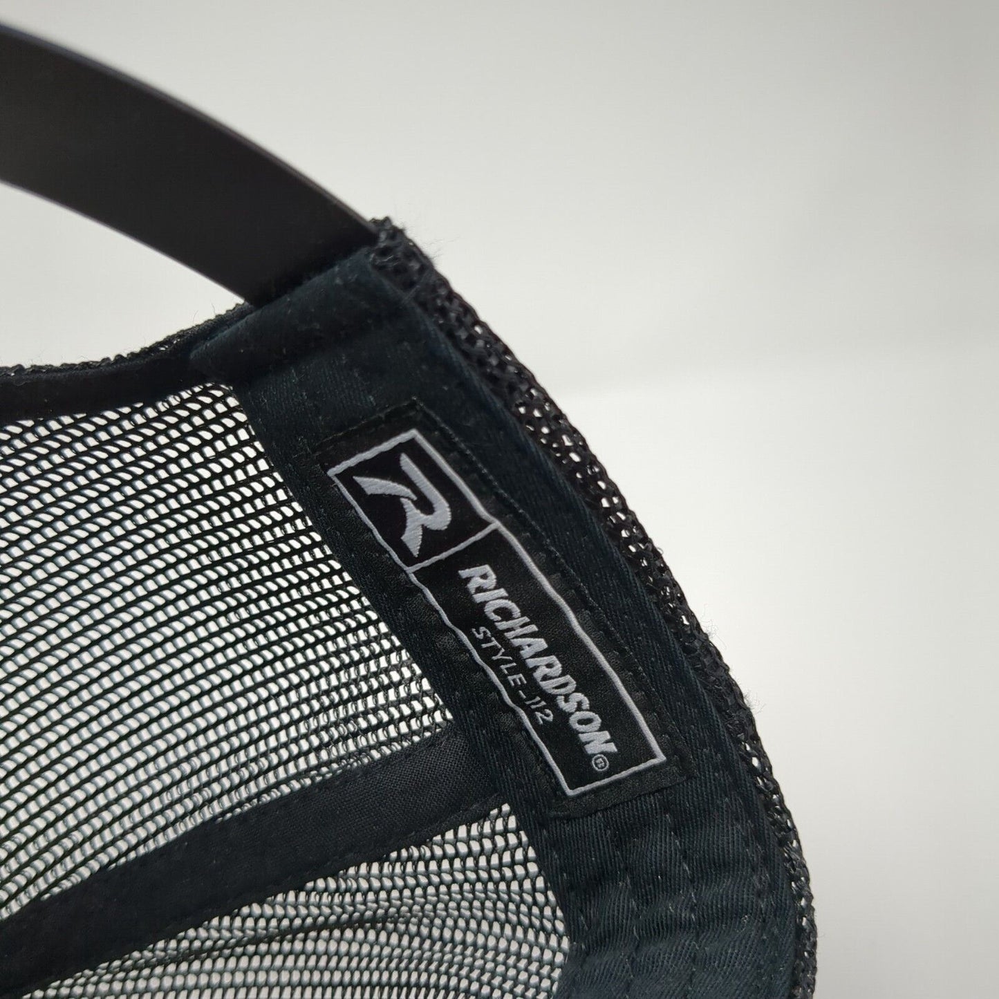 Richardson Snapback Mesh Back Trucker Hat Black One Size Leather Patch