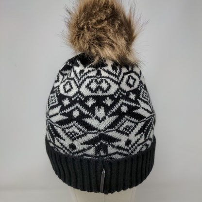Muk Luks Knit Faux Fur Pom Pom Beanie Hat Multi One Size Fair Isle