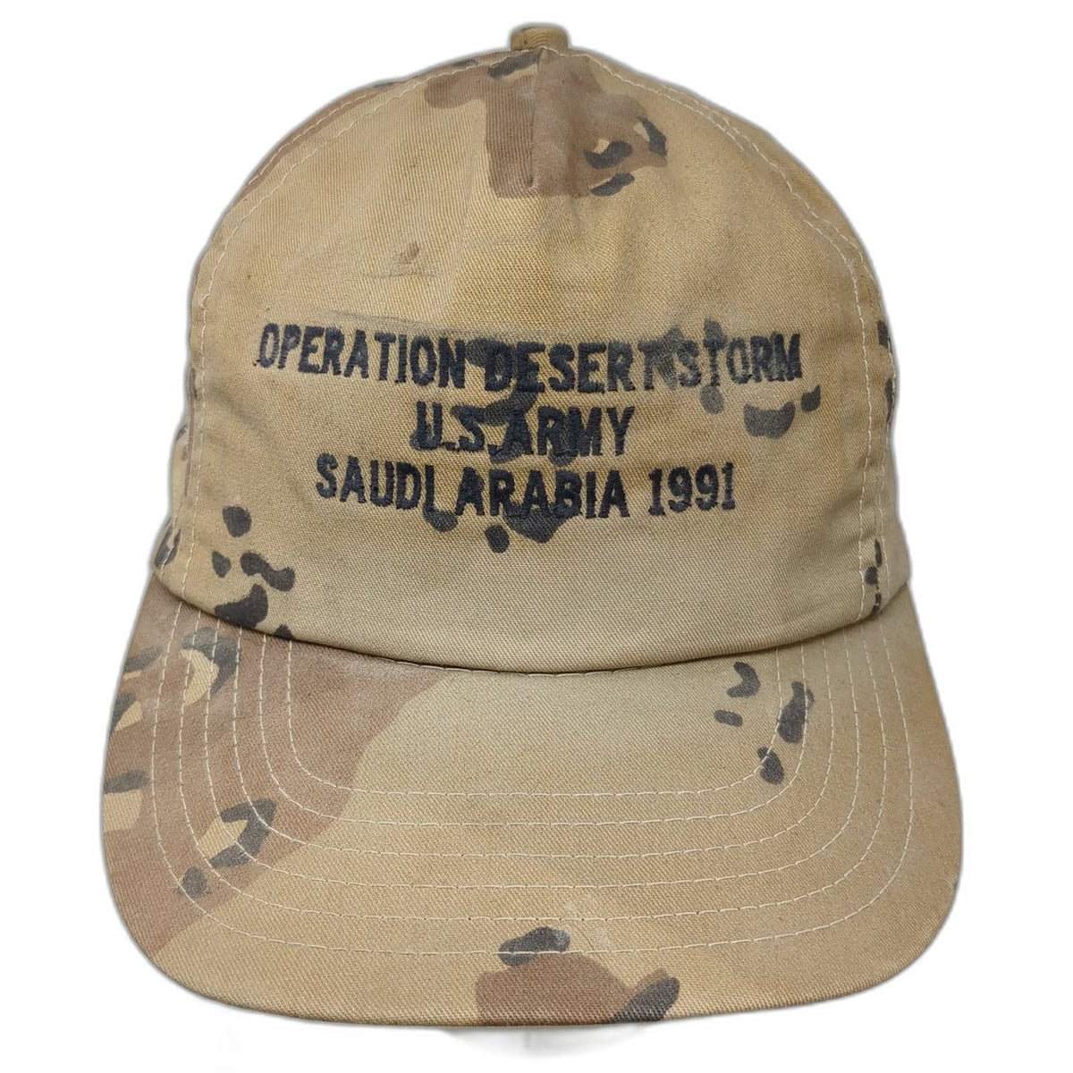 Atlas 5 Panel Beige US Army Saudi Desert Storm 1991 Camo Snapback Hat Vintage