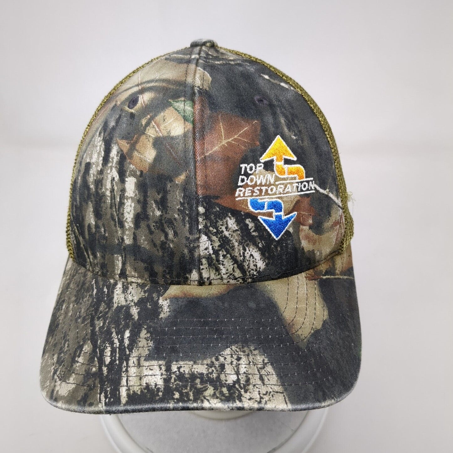 Top Down Restoration Fitted Mesh Back Trucker Hat Camo One Size Flexfit