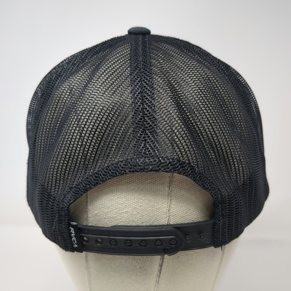 RVCA Trucker Hat Black One Size Mesh Back Camo Patch Logo Snapback Curved Brim