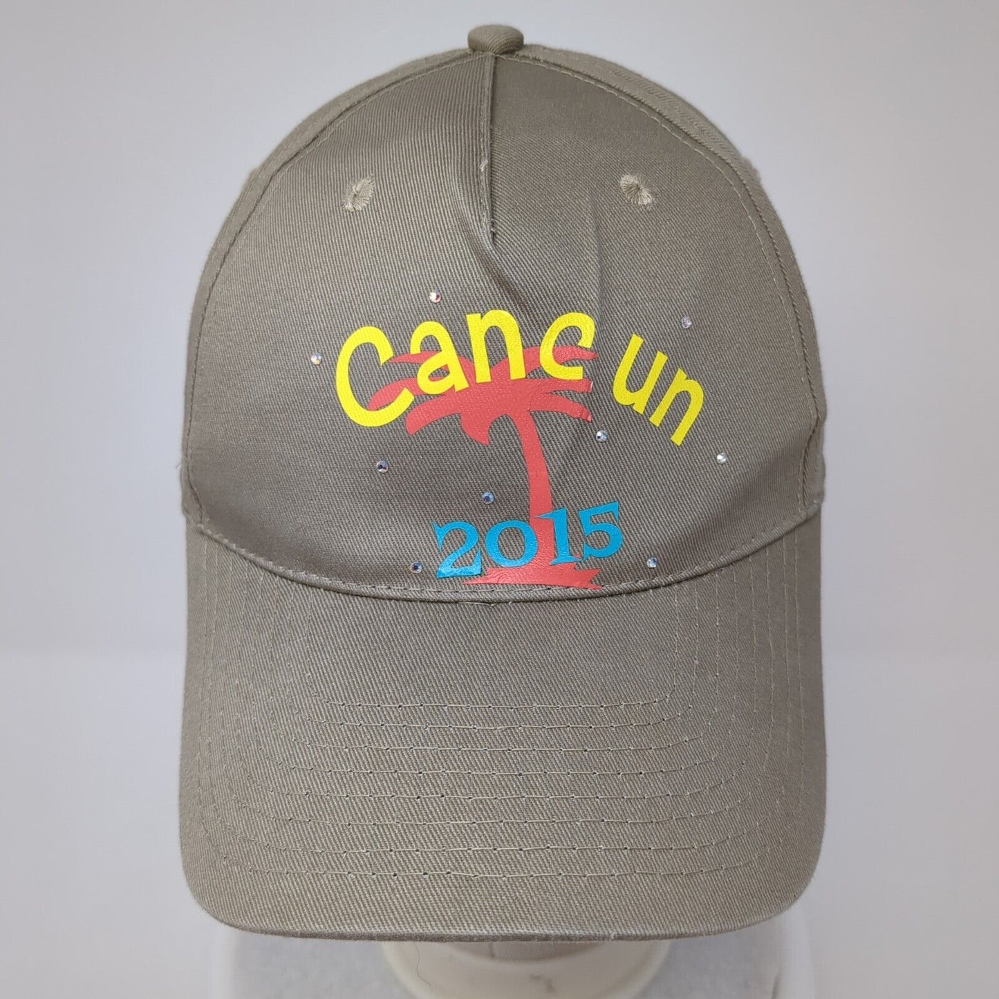 CanCun 2015 Snapback Hat Tan One Size Adjustable Rhinestone 6 Panel Cobra