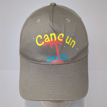 CanCun 2015 Snapback Hat Tan One Size Adjustable Rhinestone 6 Panel Cobra