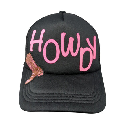 Howdy Snapback Trucker Hat Black One Size Adjustable Embroidered Mesh Back