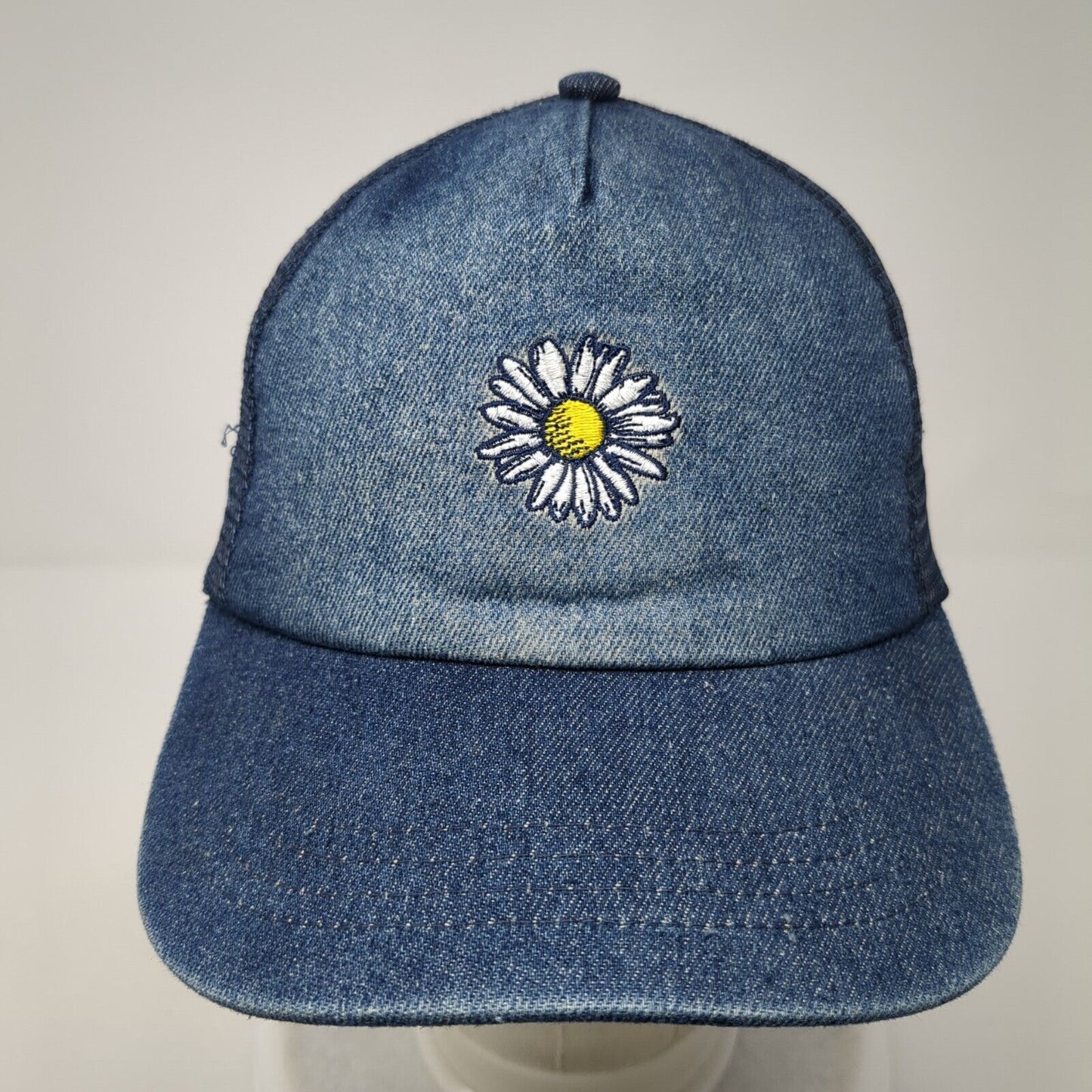 Daisy Snapback Mesh Back Trucker Hat Blue One Size Denim No Boundaries