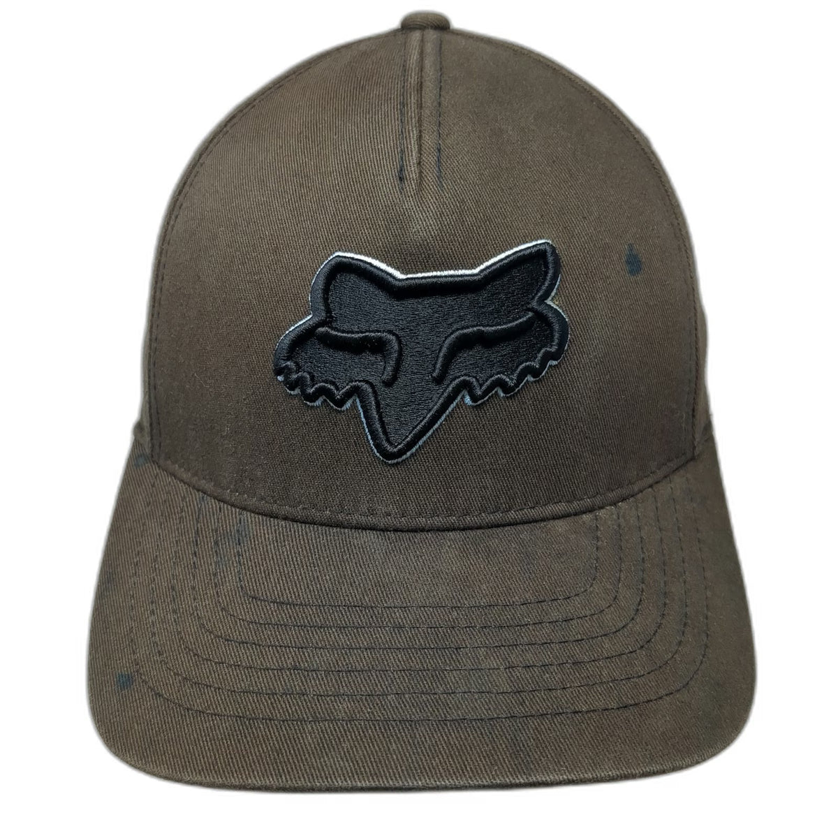 Fox 5 Panel Brown M Hat Flexfit Stretch Fit Embroidered Logo Fitted Cotton