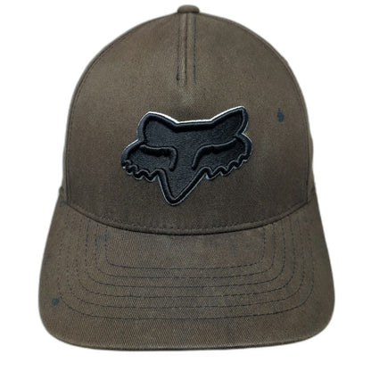 Fox 5 Panel Brown M Hat Flexfit Stretch Fit Embroidered Logo Fitted Cotton