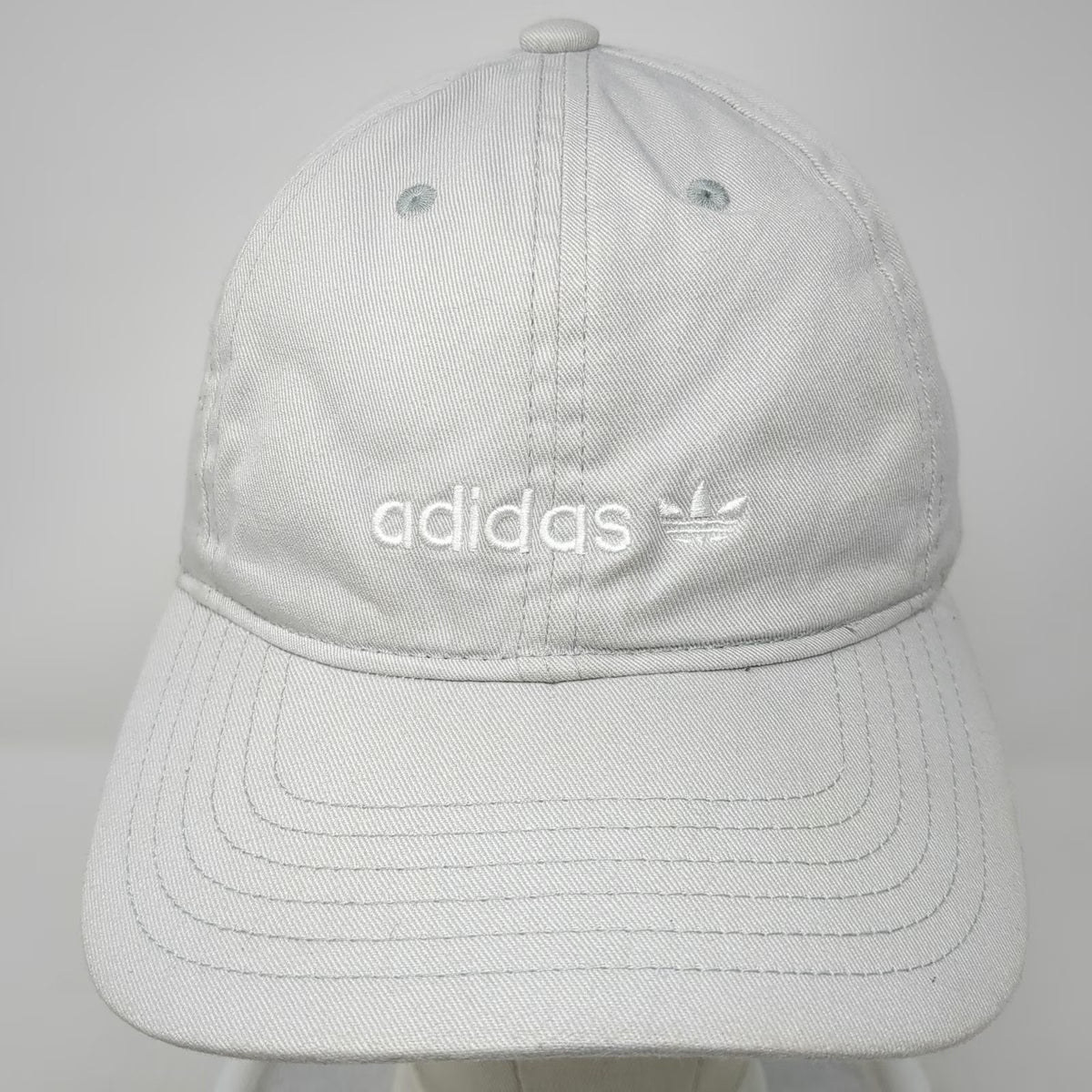 Adidas Baseball Cap Gray One Size Trefoil Logo Strapback Cotton Curved Brim Hat