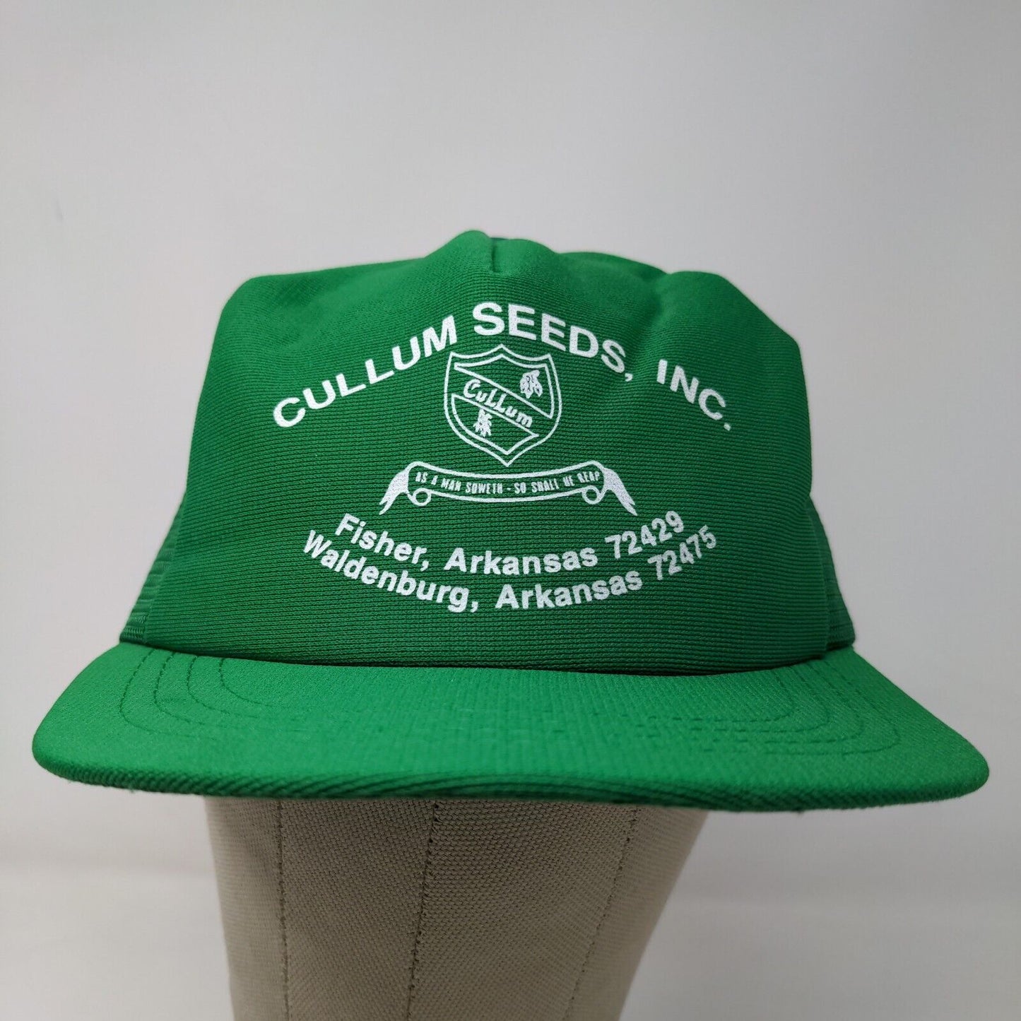 Cullum Seeds Men's Snapback Mesh Back Trucker Hat Green Adjustable Vintage USA