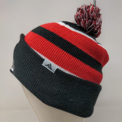 Unbranded Men's Knit Beanie Hat Cap Black Red Striped Pom Pom A Ramblers Logo