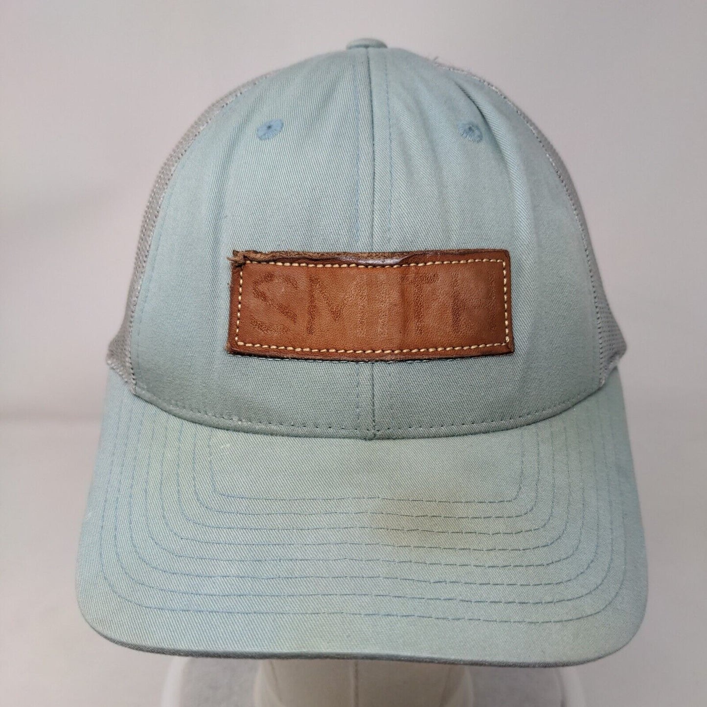 Smith Leather Patch Snapback Mesh Back Trucker Hat Blue M/L Colorblock