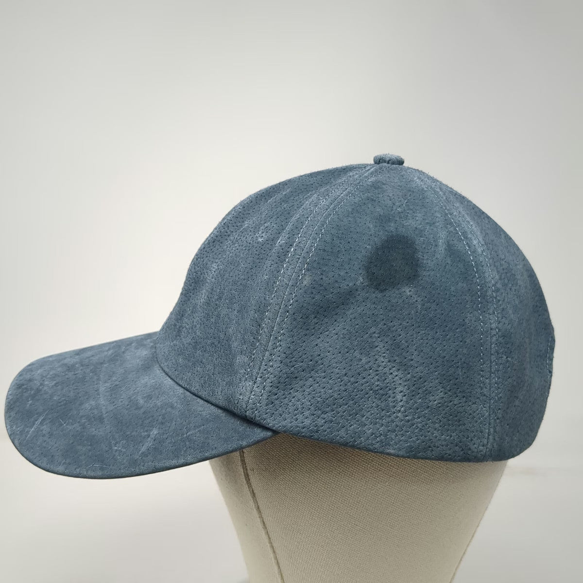 Wyeth Baseball Cap Blue One Size Perforated Leather Suede Buckle Slideback Hat