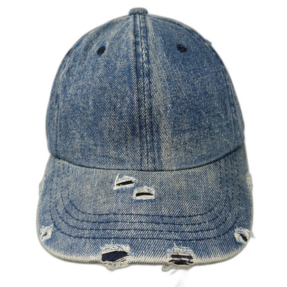 City Hunter USA Baseball Cap Blue One Size Frayed Acid Wash Denim Strapback Hat