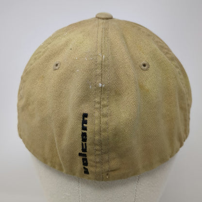 Volcom Baseball Cap Beige M Flexfit Embroidered Stone Logo Cotton Spandex Hat