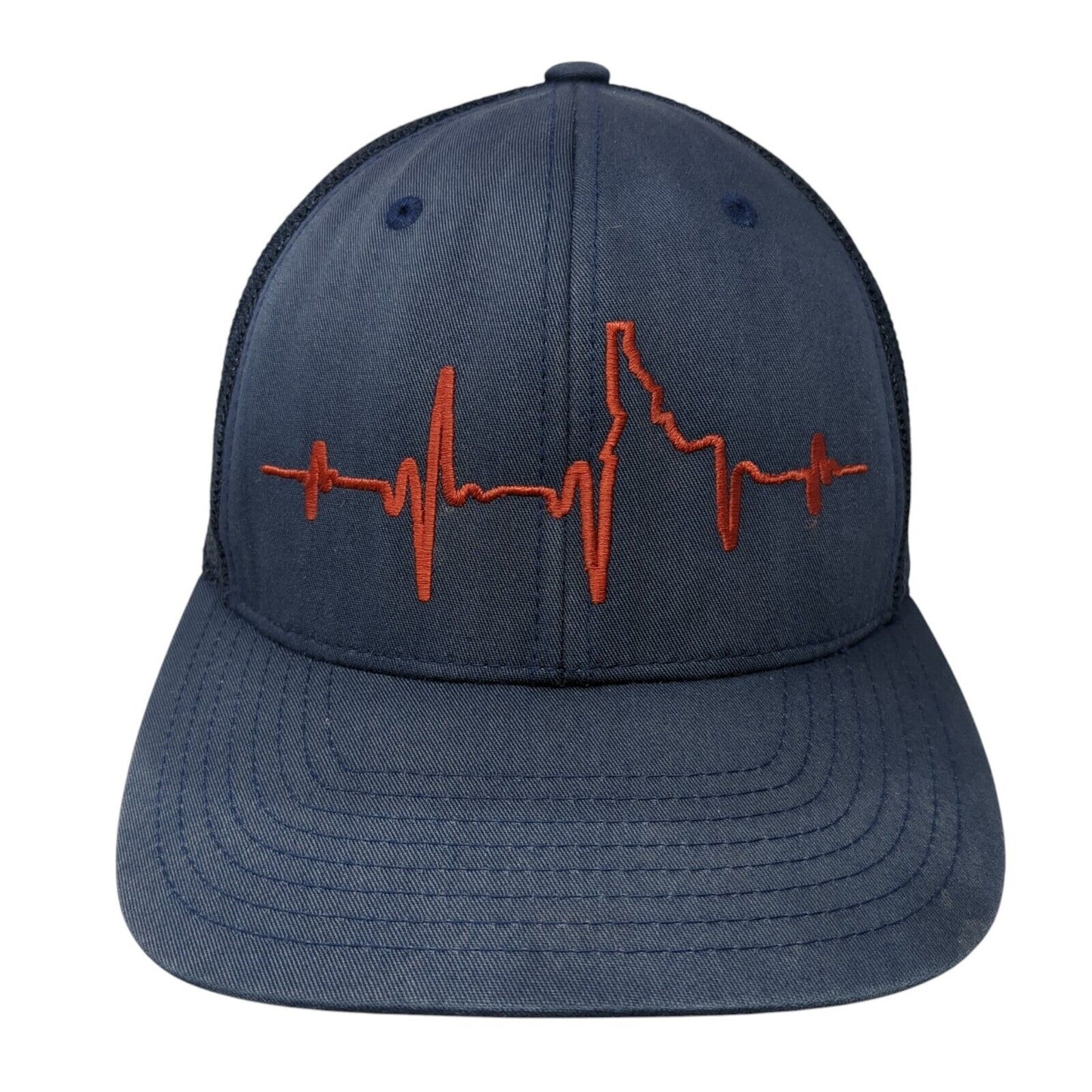 Idaho EKG Heartbeat Fitted Mesh Back Trucker Hat Blue One Size Flexfit