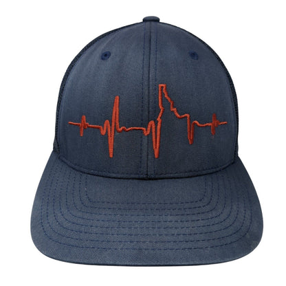Idaho EKG Heartbeat Fitted Mesh Back Trucker Hat Blue One Size Flexfit