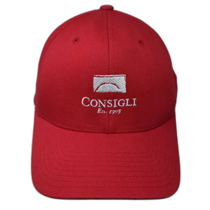 Flexfit Baseball Cap Red XL Consigli Construction Logo US Flag Patch Hat