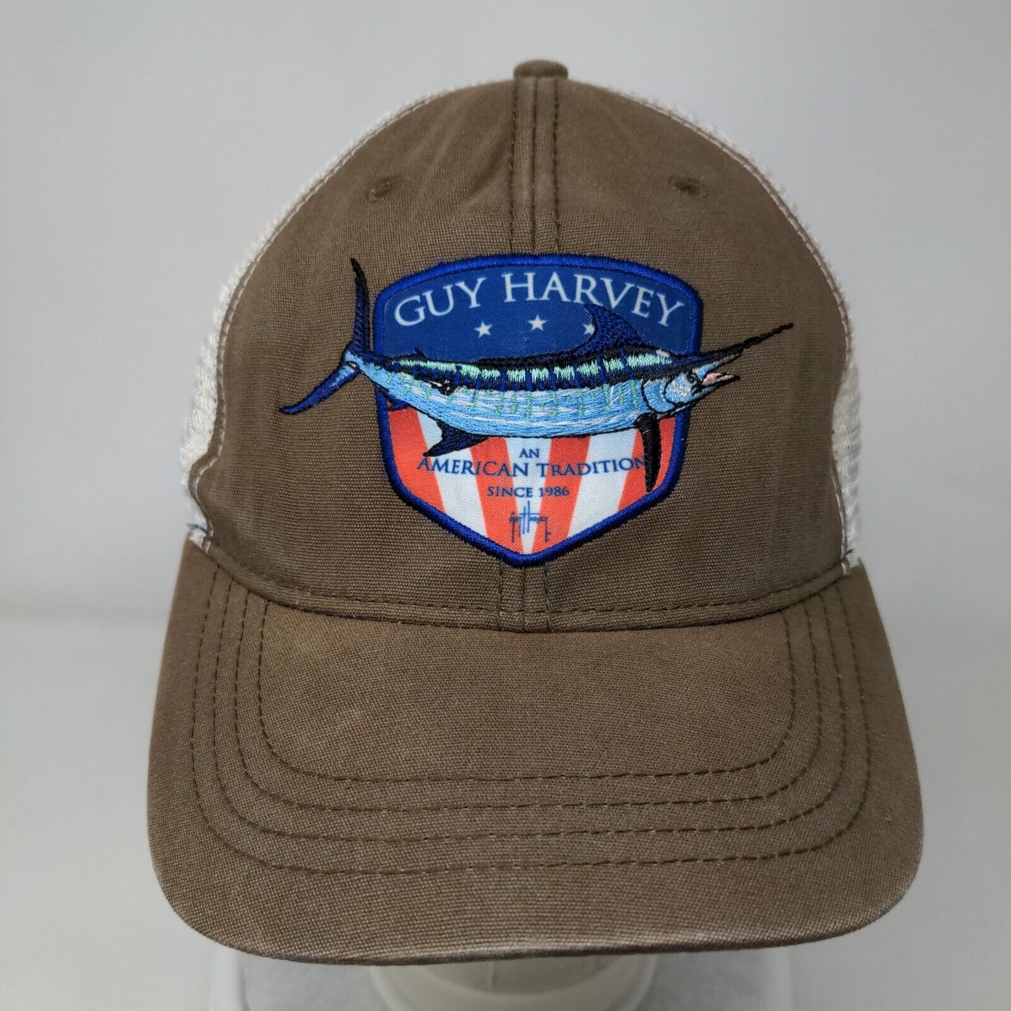 Guy Harvey Snapback Mesh Back Trucker Hat Brown One Size Colorblock