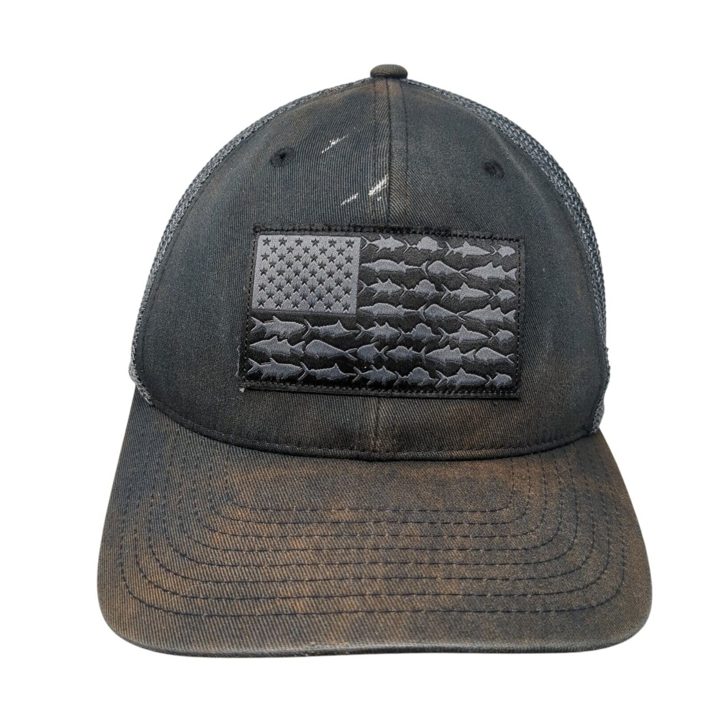USA Fish Flag Fitted Trucker Hat Black One Size Mesh Back Columbia PFG