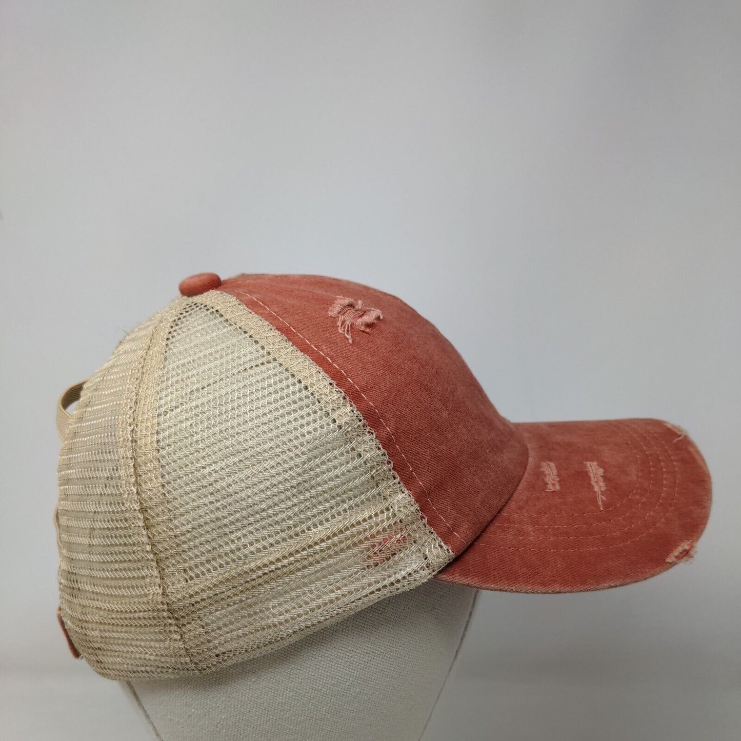 Unbranded Criss Cross Ponytail Trucker Hat Brownish-Orange One Size