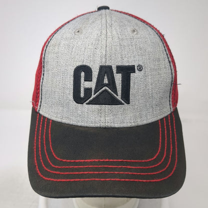 CAT Baseball Cap Gray Black Red One Size Stretch Fit Mesh Back Stitching Hat