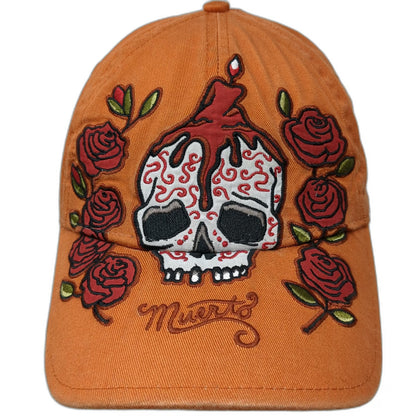 Signatures Baseball Cap Orange One Size Embroidered Sugar Skull Roses Muerto Hat