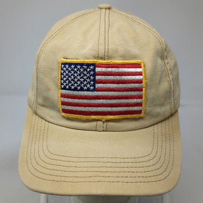 P-Tag Baseball Cap Hat Beige American Flag Patch USA Made Slideback Vintage