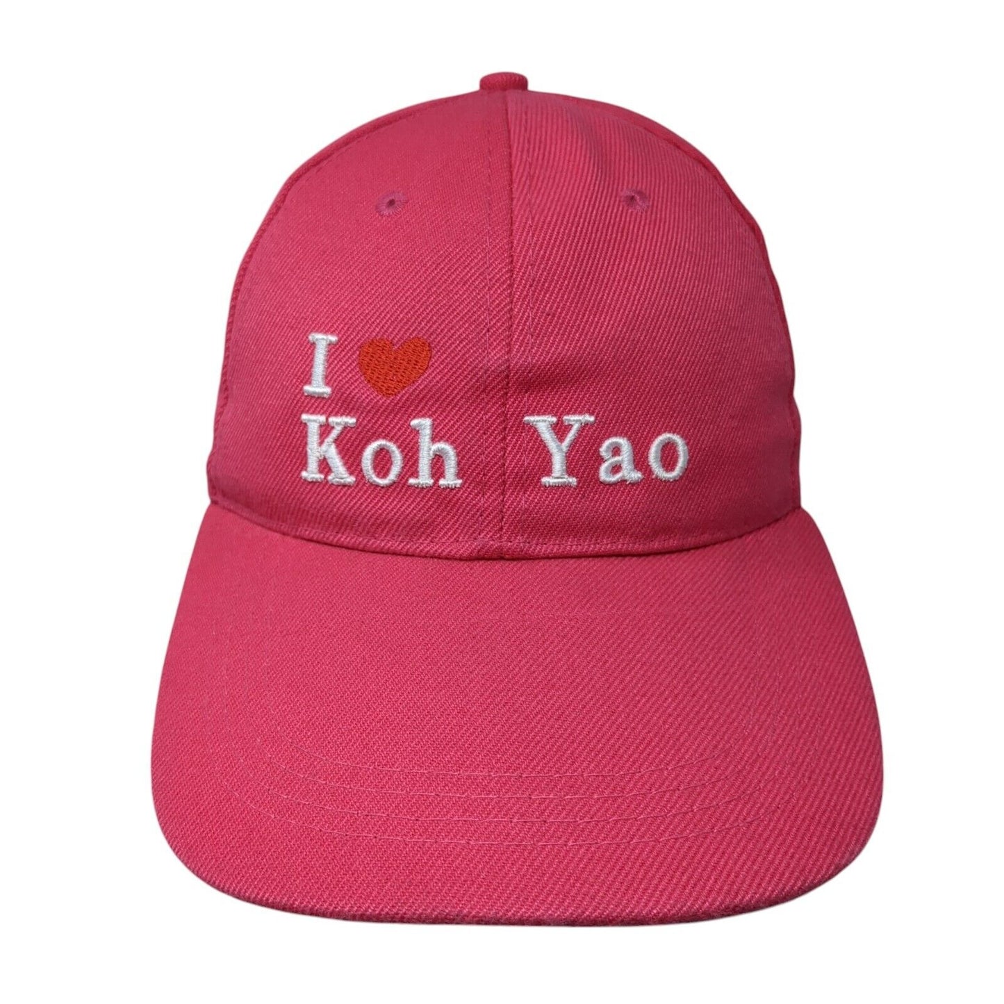 I Love Koh Yao Phang Nga Strapback Hat Pink One Size Adjustable 6 Panel
