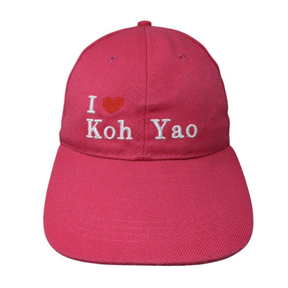 I Love Koh Yao Phang Nga Strapback Hat Pink One Size Adjustable 6 Panel