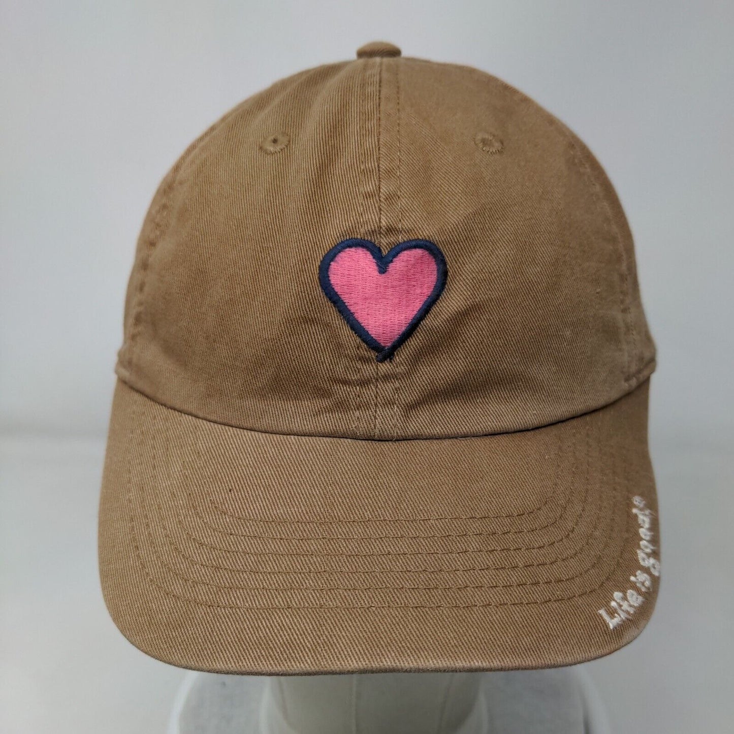 Life Is Good Slideback Hat Brown One Size Adjustable Embroidered Heart Cotton