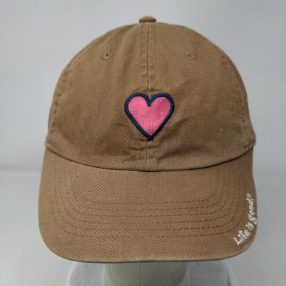 Life Is Good Slideback Hat Brown One Size Adjustable Embroidered Heart Cotton