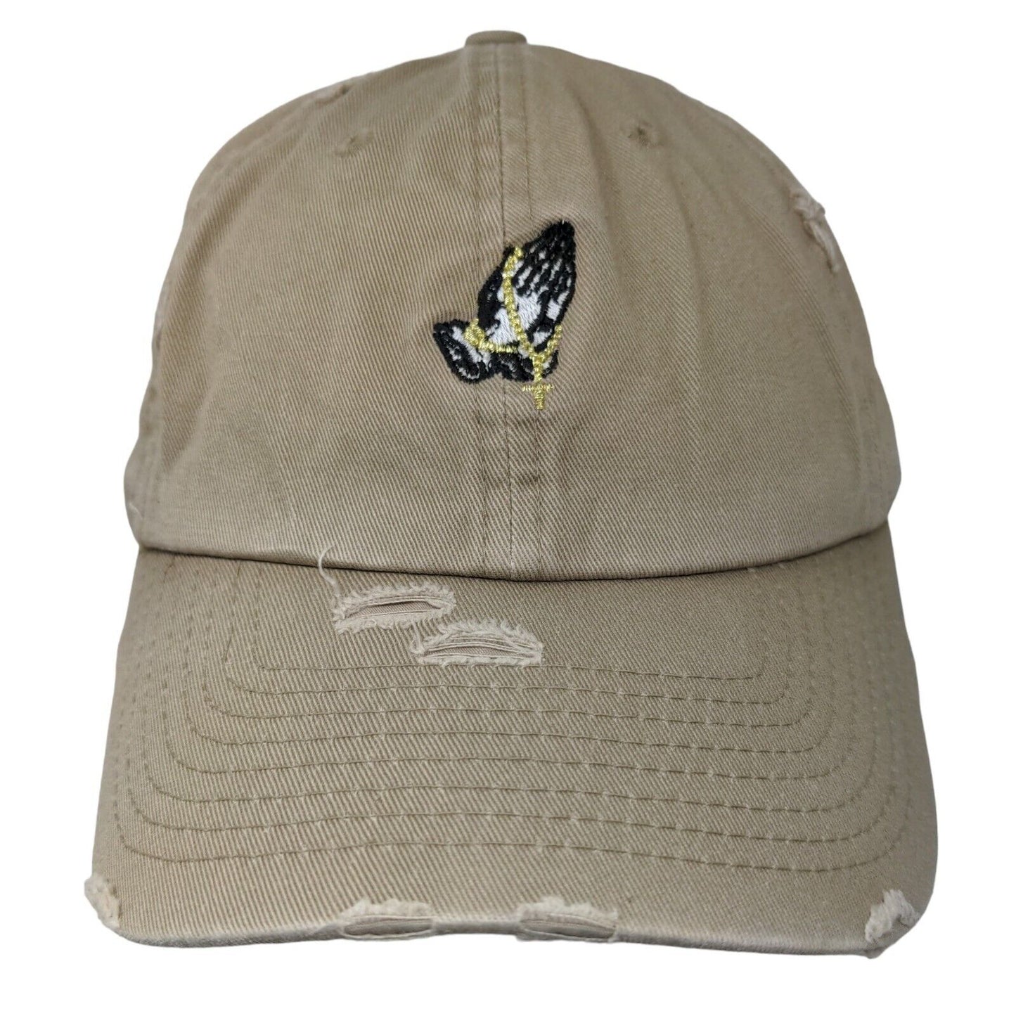 KB Ethos Men's Slideback Hat Tan Adjustable Embroidered Prayer Logo Catholic