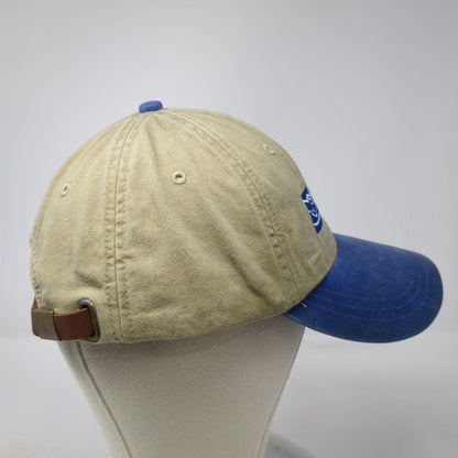 Adams Baseball Cap Beige Blue One Size Leather Slideback Embroidered Logo Hat