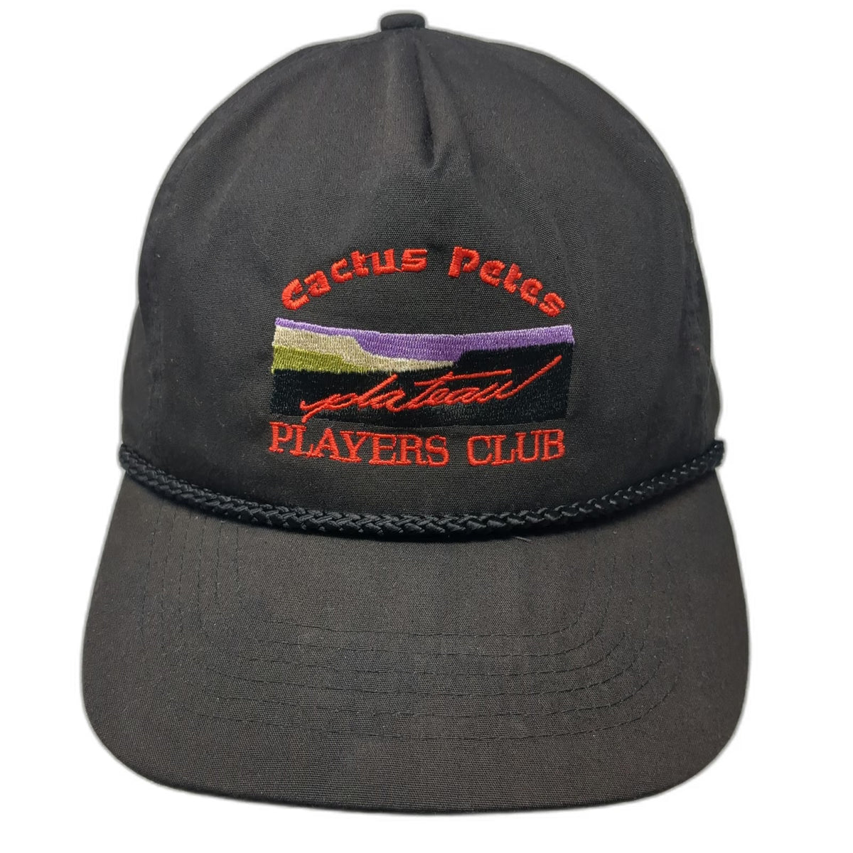 Otto 5 Panel Black One Size Hat Cactus Petes Players Club Plateau Rope Detail
