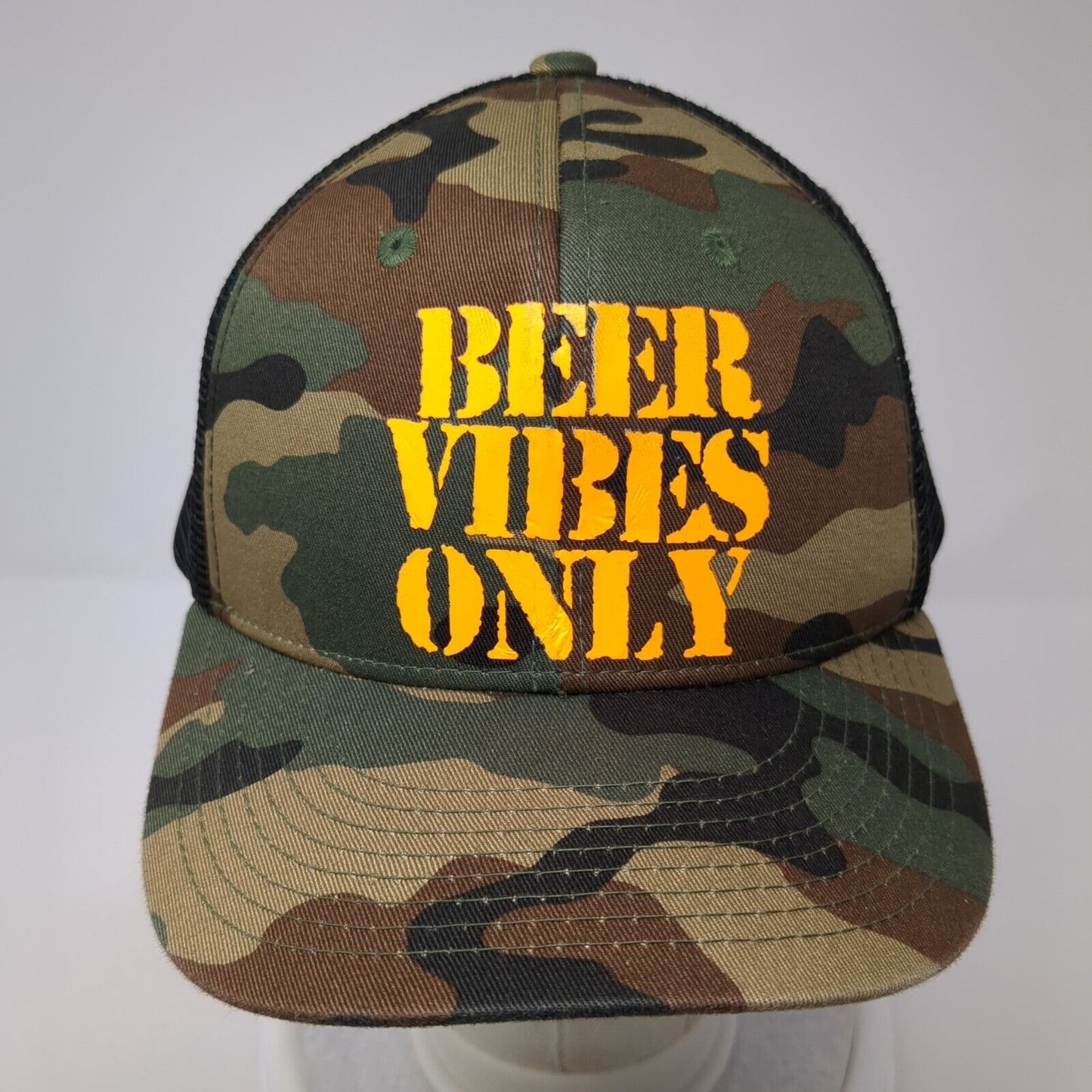 Beer Vibes Only Snapback Mesh Back Trucker Hat Camo One Size Adjustable