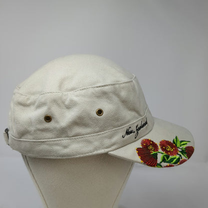 Derek of New Zealand Army Cap Beige One Size Floral Embroidery Strapback Hat