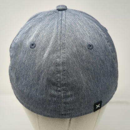 Hurley 5 Panel Blue Hat M Flexfit H2O-DRI Heathered Curved Brim Orange Logo