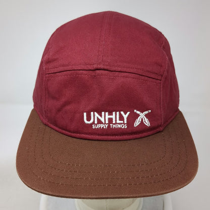 UNHLY 5 Panel Red Brown One Size Hat Floral Underbrim Slideback Embroidered Logo