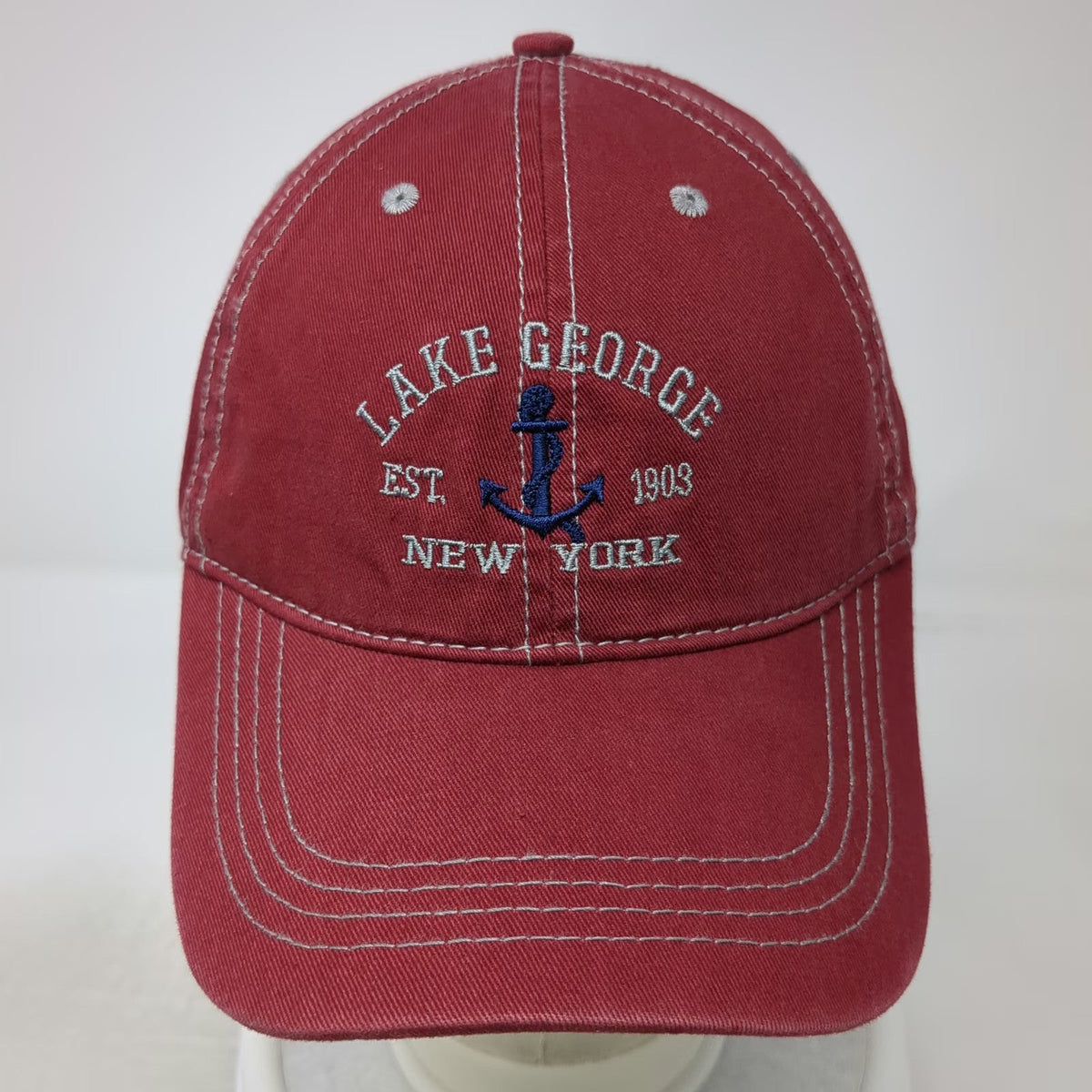 Prairie Mountain Lake George New York Anchor Red Baseball Cap One Size Slideback