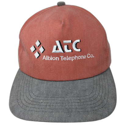K-Products 5 Panel Red Gray Albion Telephone Co Slideback USA Made hat Vintage
