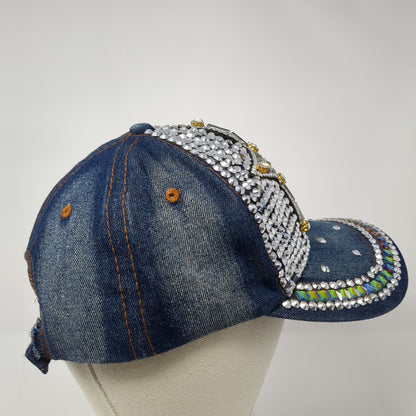 Bedazzled Star Slideback Hat Blue One Size Adjustable Rhinestone Beaded Denim