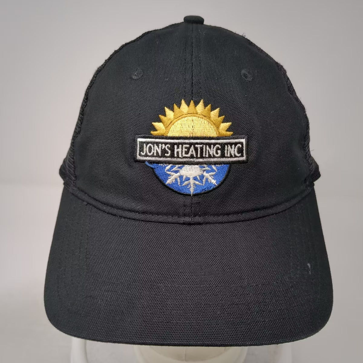 Carhartt Jon's Heating Inc Embroidered Black Trucker Hat One Size Snapback Mesh