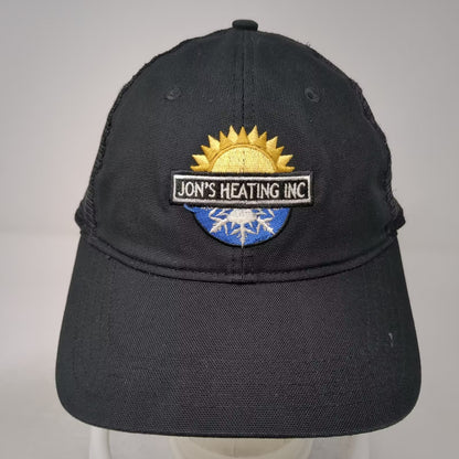 Carhartt Jon's Heating Inc Embroidered Black Trucker Hat One Size Snapback Mesh