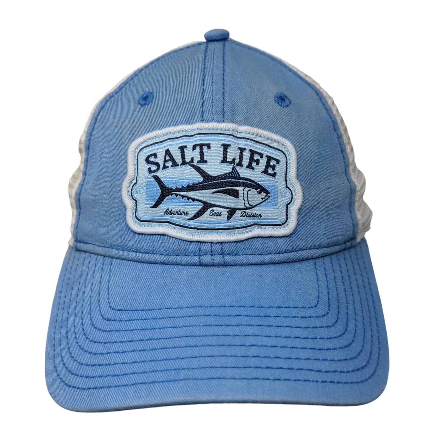 Salt Life Adventure Seas Division Trucker Hat Blue OSFM Embroidered Mesh Back