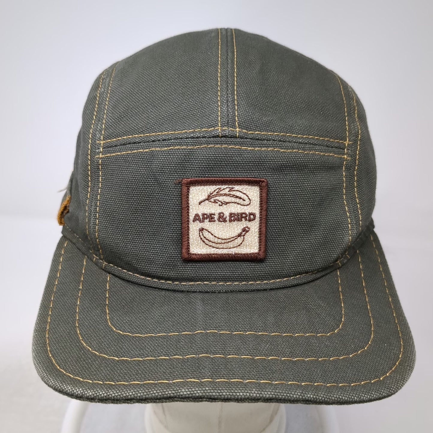 Ape & Bird 5 Panel Green Hat OS Strapback Canvas Contrast Stitch Made in USA