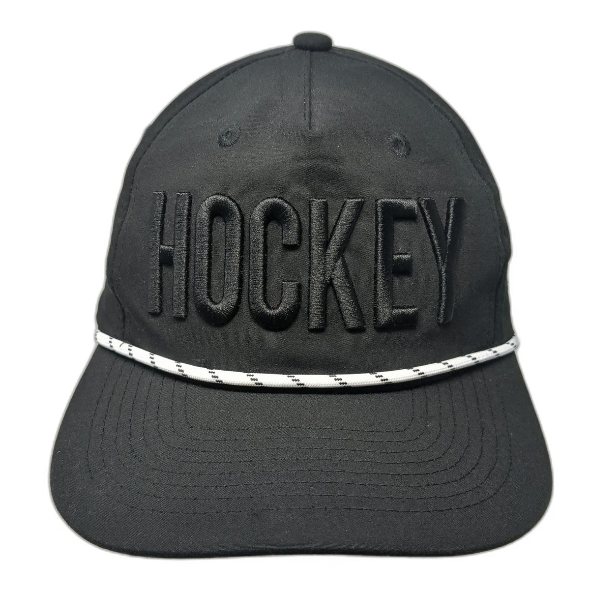 ChalkTalk Sports 5 Panel Black One Size Hockey Rope Snapback Hat 3D Embroidered