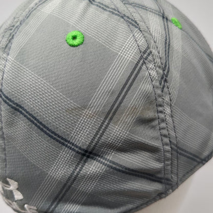 Under Armour Baseball Cap Gray L Plaid Golf HeatGear Stretch Fit Athletic Hat