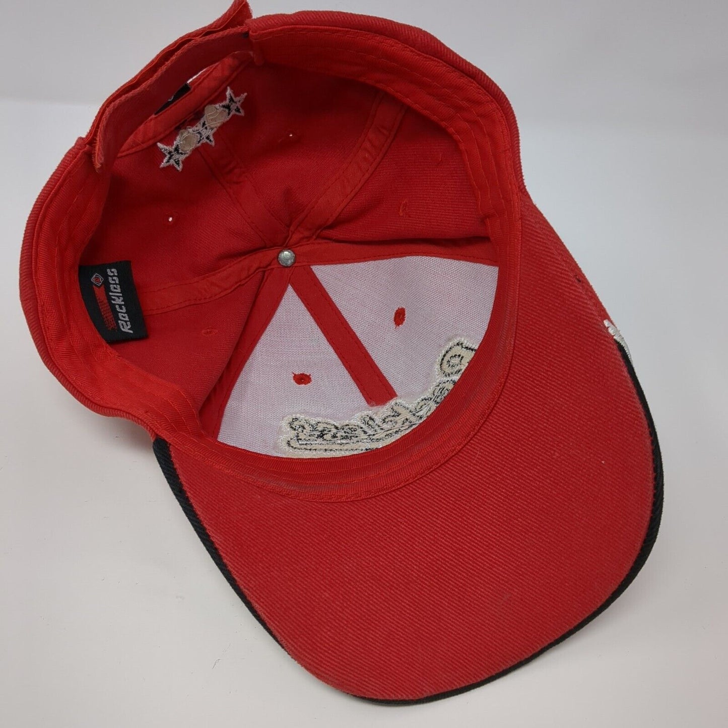 Reckless Classic Strapback Hat Red One Size Rhinestone Embroidered