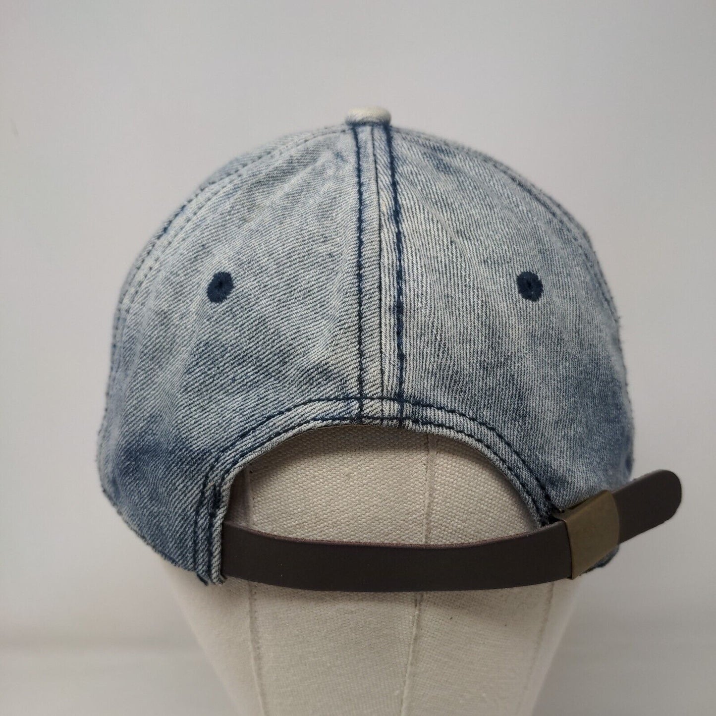 Unbranded Slideback Hat Blue Denim OSFM Adjustable Leather Strap Blank