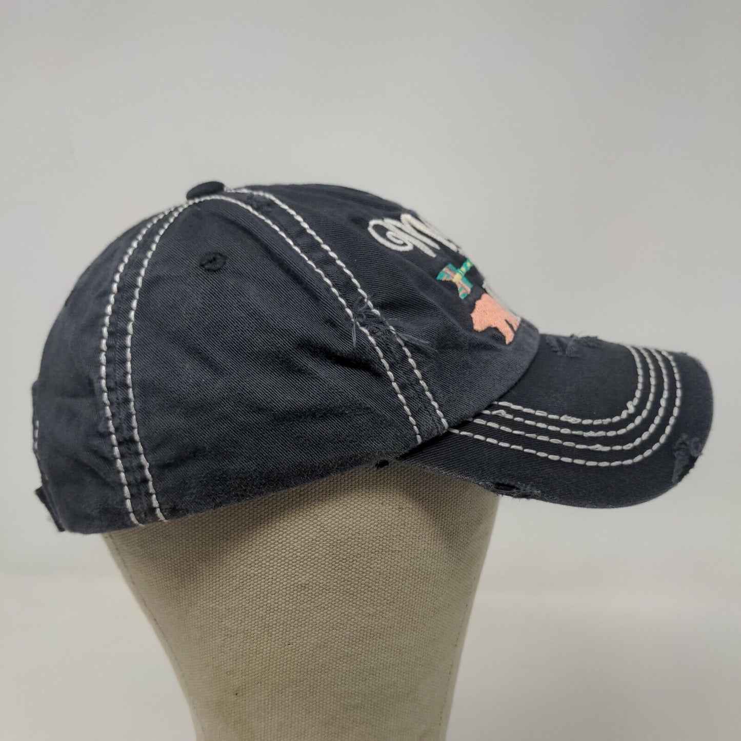 KB Ethos Women's Strapback Hat Blue Adjustable Embroidered Mama Bear Distressed